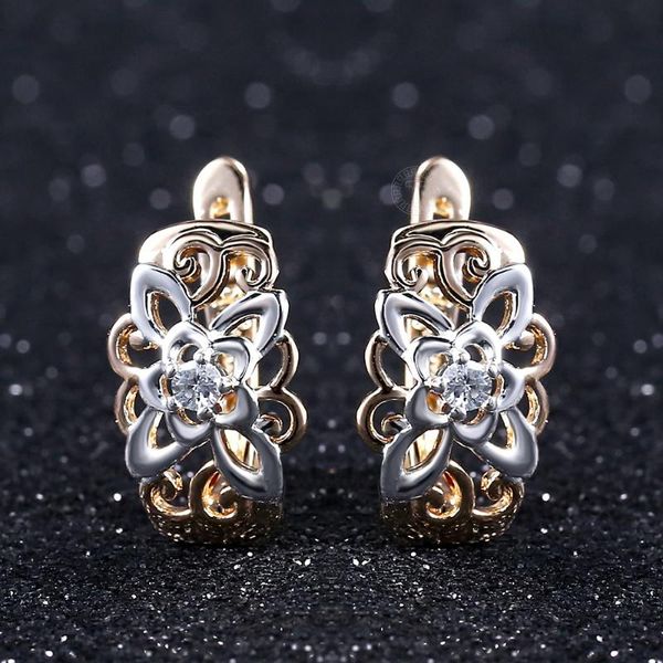 

women flower earring party wedding jewelry gift 585 rose gold stud earrings cut out white color fashion wholesale lge299a, Golden;silver