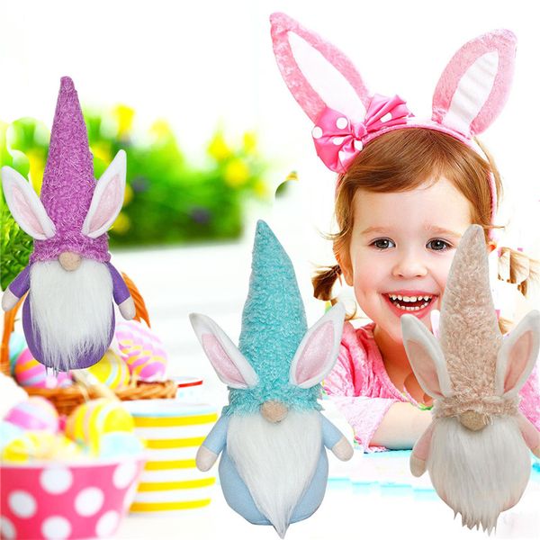 Yüzü olmayan bebek tavşan süsleme 2021 mutlu Paskalya parti dekorasyon çocuklar tavşan oyuncaklar pembe mavi mor renk