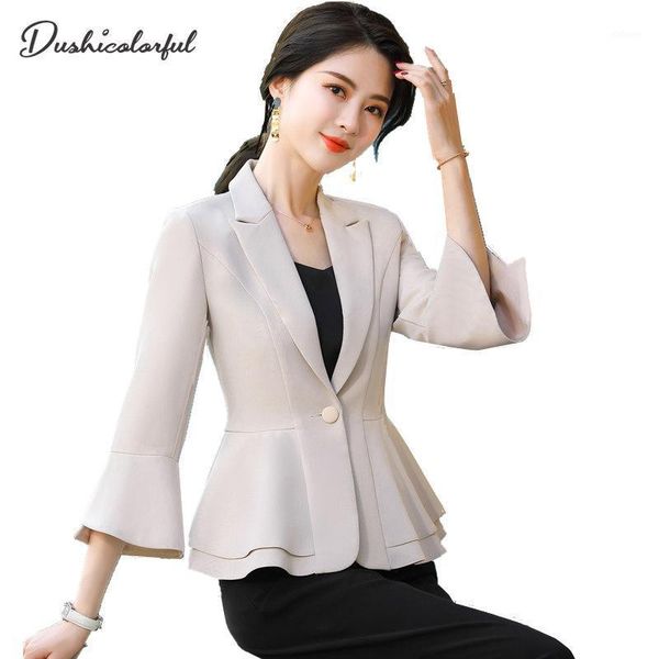 

vintage ruffle women office lady casual single button short blazer jacket spring slim work wear flare sleeve elegant fahion coat1, White;black