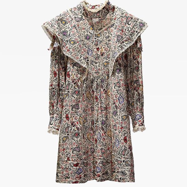 

casual dresses women's two-piece set cashew flower mini dress lace stitching hollow out ruffles stand collar long sleeve retro short ro, Black;gray
