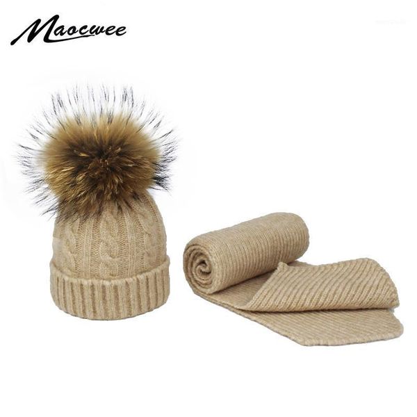 

children knitted scarf and hat set luxury winter warm hats scarves with real fur pompom beanie for boys and girls 0-5 years1