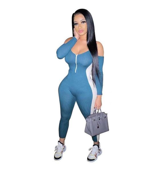 

colors panelled womens designer jumpsuits fashion slim long sleeve long pants womens jumpsuits casual females clothing, Black;white