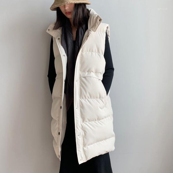 

autumn winter cotton vest women ladies casual waistcoat female sleeveless mid-long vest jacket slim fit warm simple coat1, Black;white