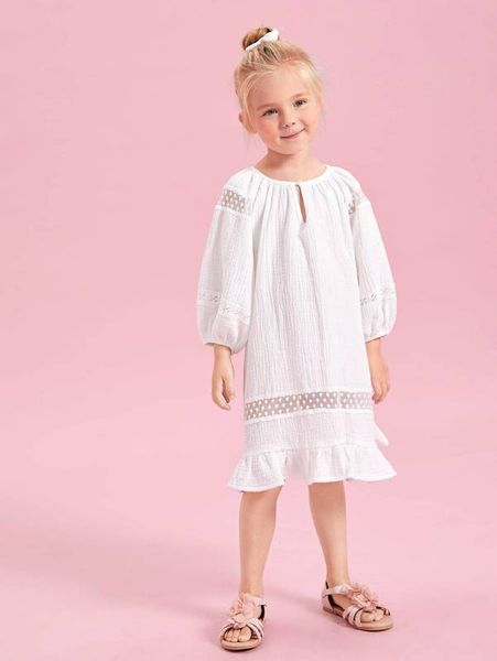 

toddler girls keyhole neck dobby mesh insert ruffle hem dress she, Red;yellow