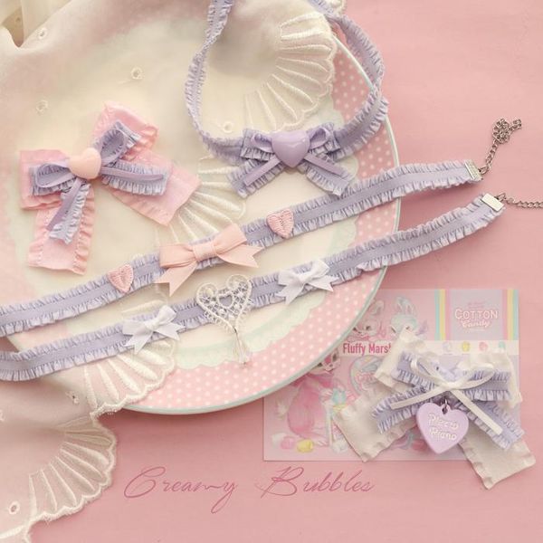 

chokers original lolita cute pink purple harajuku necklace lace bow love hand made, Golden;silver