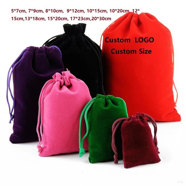 Velvet Drawstring Çanta Hediye Çantası Favor Tutucular Flocked Telefon Torbaları Takı Torbaları 100 PCS Toptan