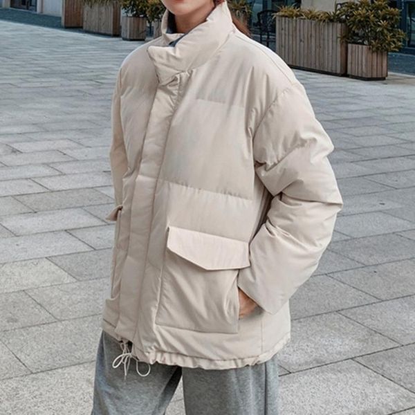 

2020 autumn winter solid casual cotton padded coat jacket women large fur collar parkas warm thickness padded outwear, Black