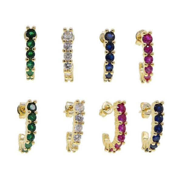 

2020 summer fashion rainbow mini small red green blue white colorful round cz stud earring for women girl dainty wedding jewelry, Golden;silver