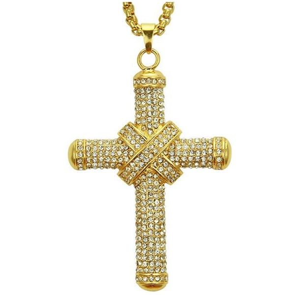 

gold plated domineering water diamond cross 18k necklace hiphop hip hop pendant