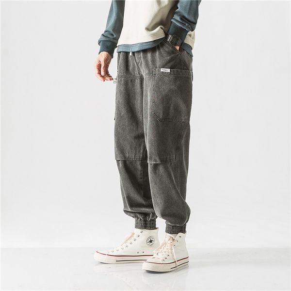 

nanxia decoction daily retro pattern male tide brand loose harlan pants trend heavy wash waste bonkeeper male mens pants, Black