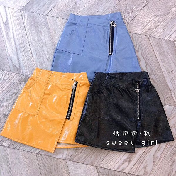 

spring autumn girls pu skirt baby irregular skirt kids skirt children streetwear faux leather crystal star side zipper 3 to 9 yr y200704