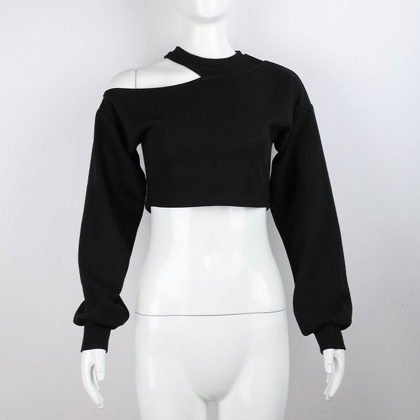 

2021 new feminine t-shirts lantern solid to neck off the shoulder long female sleeve g5p4, White