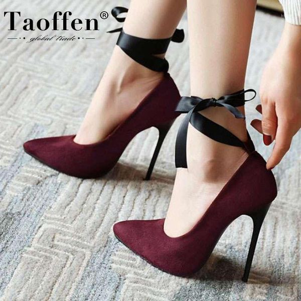 

taoffen plus size 34-48 woman pumps fashion ankle strap pointed toe high heels shoes women party footwear1, Black