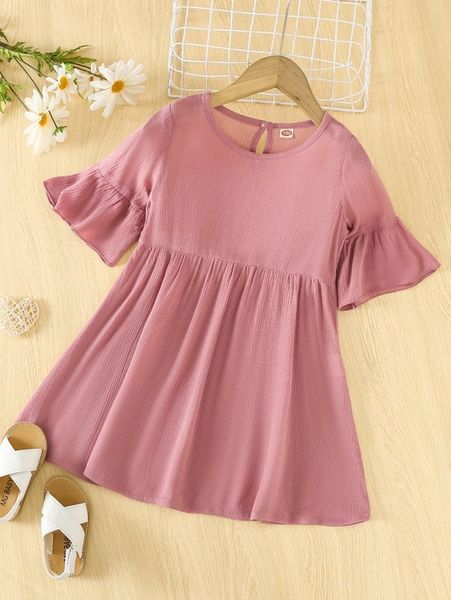 

toddler girls textured flounce sleeve dress she, Red;yellow