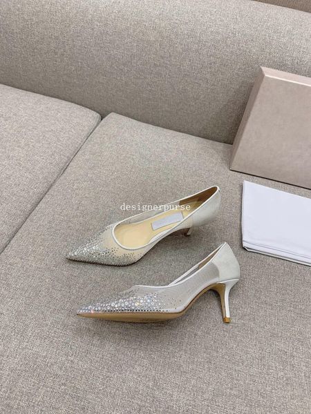 Tacchi Designer LOVE sandali firmati strass mesh sandalo scarpe da sposa Donna Décolleté Crystal Tacco alto Ciabatte a punta flattie sexy tacchi a spillo