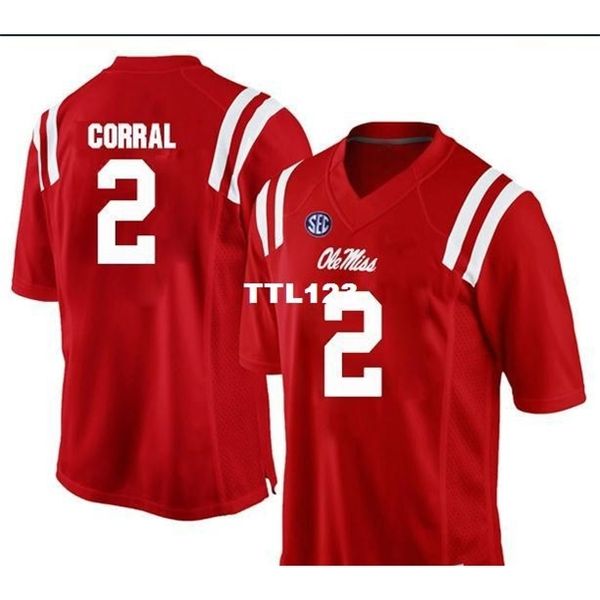 

2019 new 121 ole miss rebels matt corral #2 real full embroidery college jersey size s-4xl or custom any name or number jersey, Black