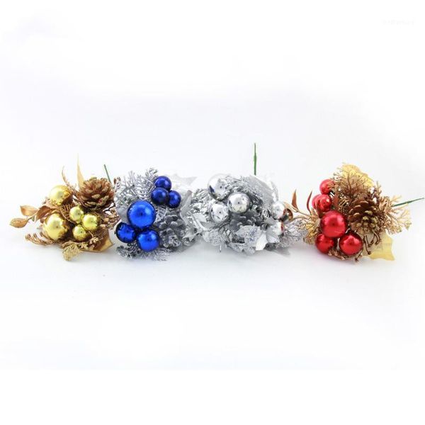 

christmas decorations 10pcs cuttings artificial flowers ear pine cone glitter poinsettia home ornaments festivals tree decor party supplies1