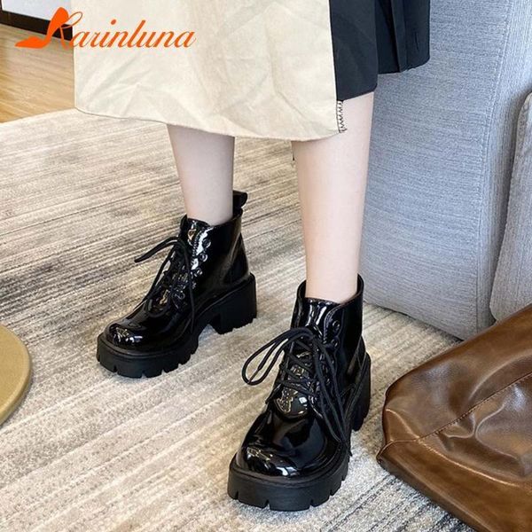 

boots 2021 arrivals fashion brand shoes women pu chunky heels cross-tied ankle big size 39 girls stylish1, Black