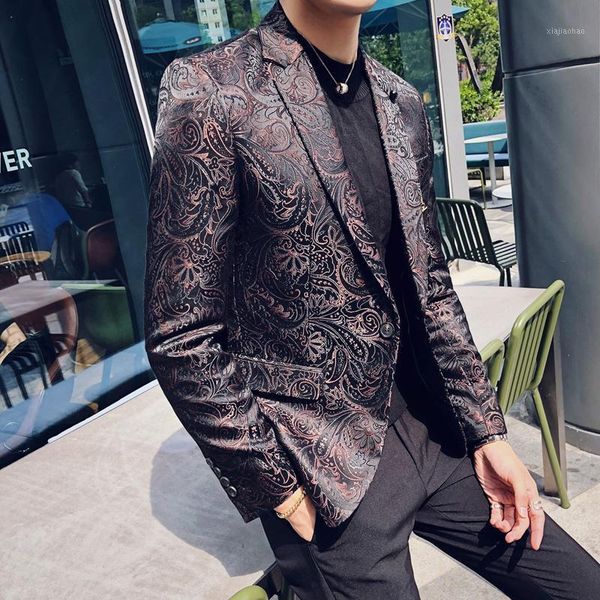 

luxury royal jacquard blazer masculino hight qulaity blazer hombre casual paisley print suit jacket wedding prom1, White;black