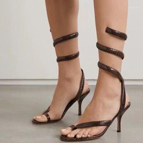 

sandals snake wrapped summer high heels gladiator women thong beach strappy rome sandalias mujer 20211, Black