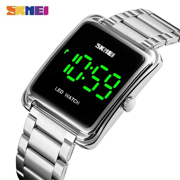 

skmei led display men digital wrist watches brand luxury stainless steel waterproof male clock relogio masculino 1505 201207, Slivery;brown