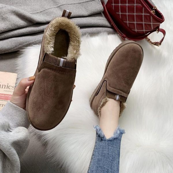 

female footwear platform slip on shoe dropshipping women winter flat fur shoes woman warm plush snow boots ladies casual shoes, Black