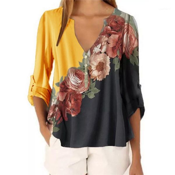 

summer new ladies blouse casual half sleeved beach floral loose office work fashion daily female blouse1, White