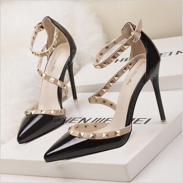 

classic pumps new women shoes summer sandals fashion women pumps rivet patent leather high heels shoes party office, Black