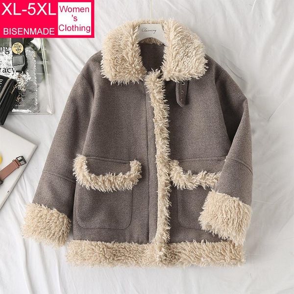 

зима женщины шерстяное пальто куртки мотоцикла негабаритные сыпучие стенд воротник плюшевые толстый и теплый большой карман верхняя одежда м, Black