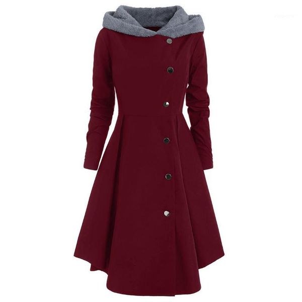 

vintage warm long casual thicken shopping soft button solid hooded high waist daily women coat slim1, Tan;black