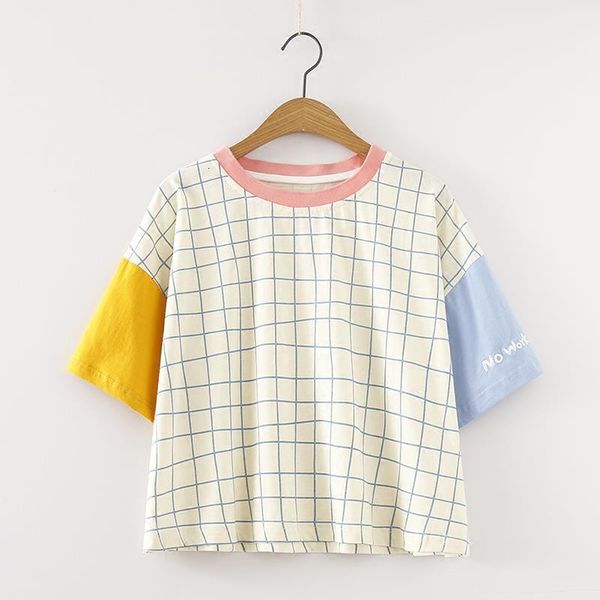 

2019 летние harajuku плед женщины футболки мода лоскутная женщина teers коротким рукавом повседневная хлопок женские топы камисетас де мухее, White