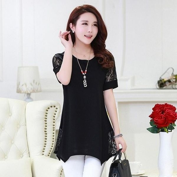 

2020 new summer middle aaged women o-neck design flower print elastic blouse female fashion plus size 4xl shirt w221, White