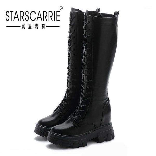 

women's front lace up boots women's knee less than knee 2020 boots knights high1, Black