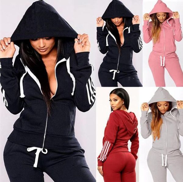 

women sweatsuit hooded two piece sets sports outfits long sleeve jacket+leggings winter clothes jogger suit casual sportswear zyy264, White