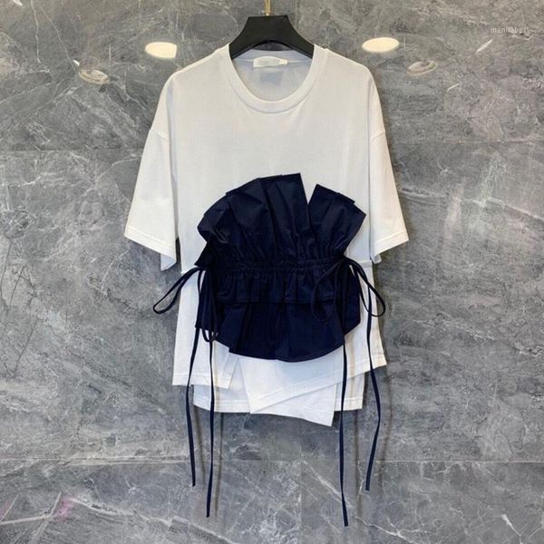 

2020 summer and autumn new women's all-match cool stitching drawstring short 07111, White