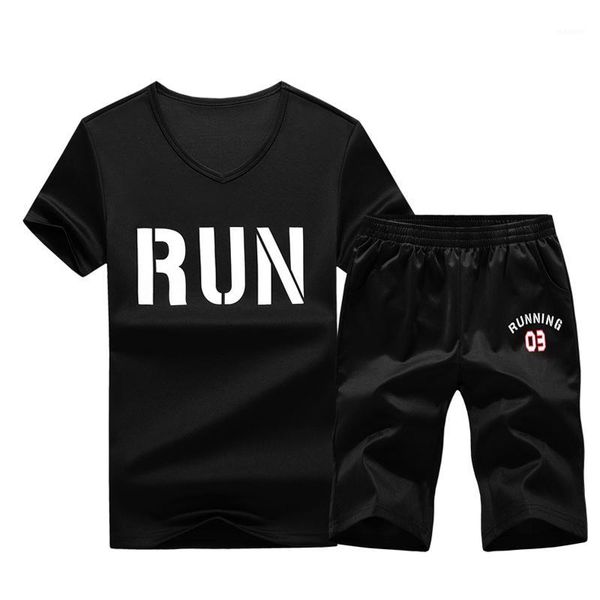 

men casual sets summer tracksuit tee shirt + short pants 2 pieces set male tight letter printed loose tracksuit clothing1, Gray