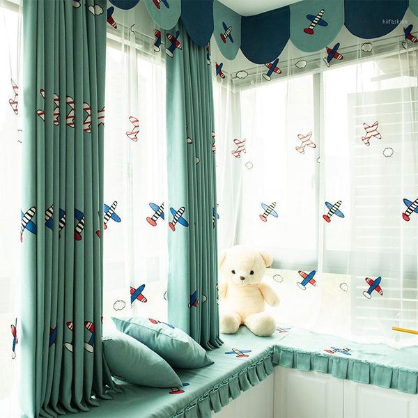 

cartoon airplane boy curtain for children's bedroom short curtain bay window simple and beautiful blackout curtains1