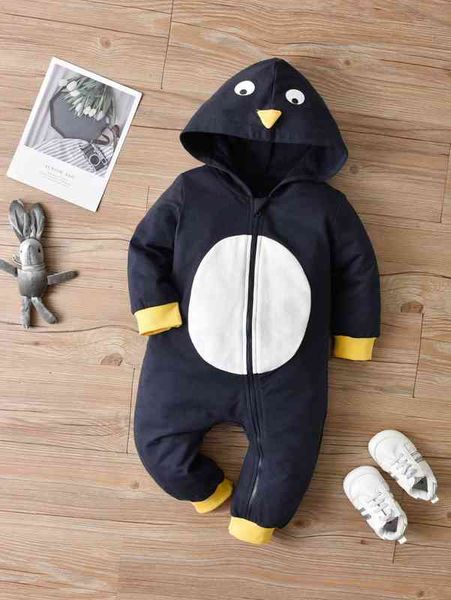 

baby cartoon graphic 3d patched hooded jumpsuit she, Blue