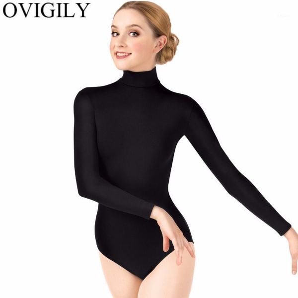 

ovigily womens turtleneck leotard for ballet dance adults black long sleeves gymnastics leotards bodysuits teaching class 1, Black;red