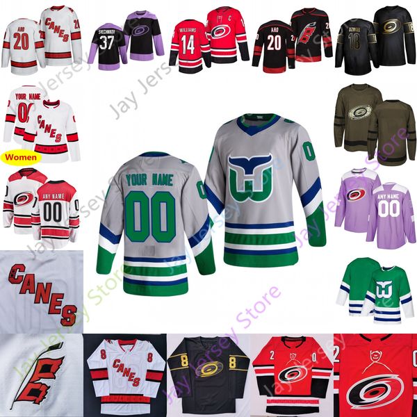 

carolina hurricanes hartford whalers ice hockey jersey sebastian aho warren foegele jaccob slavin staal andrei svechnikov teravainen francis, Black;red