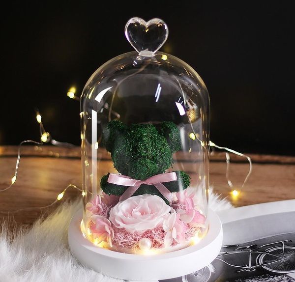 

teddy bear rose flowers in glass dome christmas festival diy home wedding decoration birthda wmtfod powerstore2012