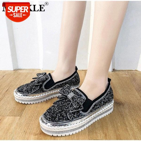 

woman glitter bow knot bottom comfy loafers slip on flats creepers bling casual women shoes soft shine round toe moccasins femme #d567