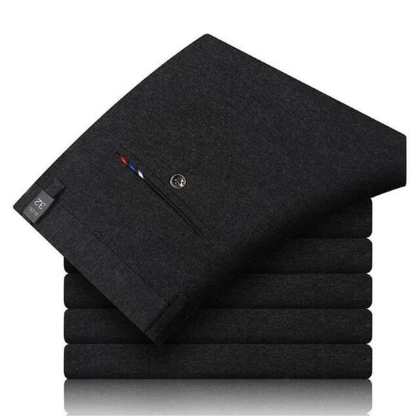 

2019 autumn winter new elegant wild cotton business casual pants fashion stickers brand men's slim trousers, Black