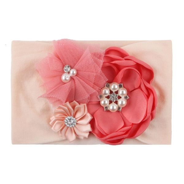 

pearl gril baby 3 crystal flowers bands flower elastic headbands kids soft nylon headwear head band hair accessoriesqjkh