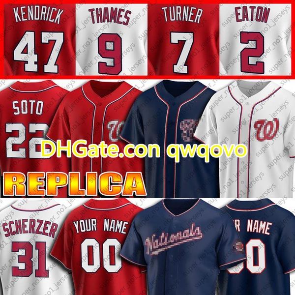 

31 max scherzer jersey 22 juan soto jerseys 7 trea turner 6 anthony rendon custom baseball jersey adam eaton eric thames carter kieboom, Blue;black