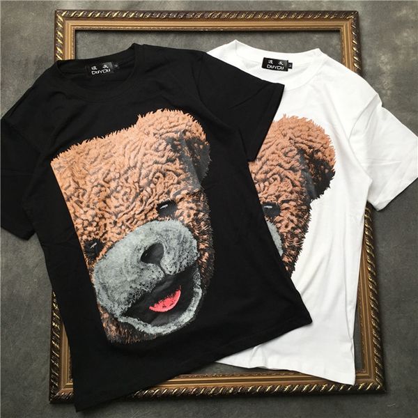 

men's short-sleeved t-shirt cute bear head print women shirts|streetwear 2191001546 nxmd, White;black