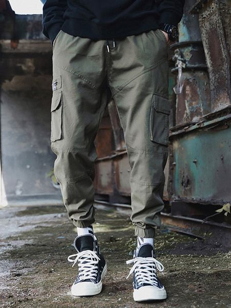 

men flap pocket side drawstring waist pants h5y0#, Black