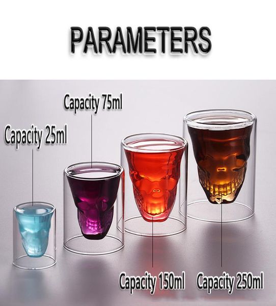 

4 размер 25 мл 250 мл пивная кружка двойной нижний стеклянный череп кристалл чашка виски стекла чашка вина bbylrn