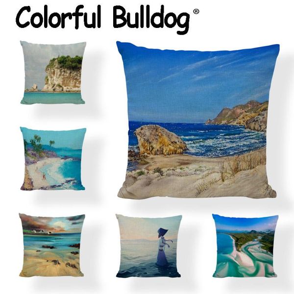 

beautiful sea view pillowcase seaside sand wave 43*43cm spray girl lighthouse cushion cover decor home living room office couch