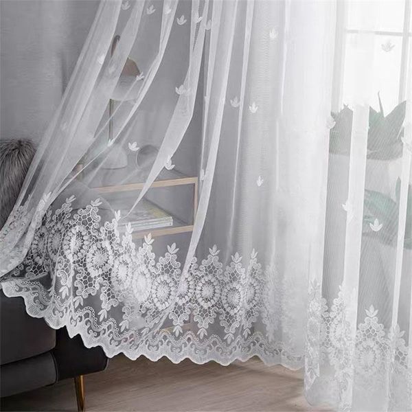 

white embroidery tulle sheer window curtains for living room the bedroom modern lace voile curtains fabric drapes ag532#4